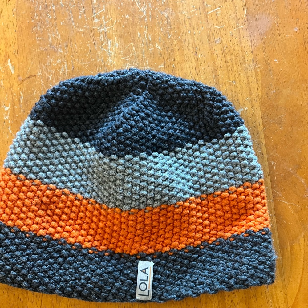 Lola Striped Knit Hat - Orange, Gray, Black